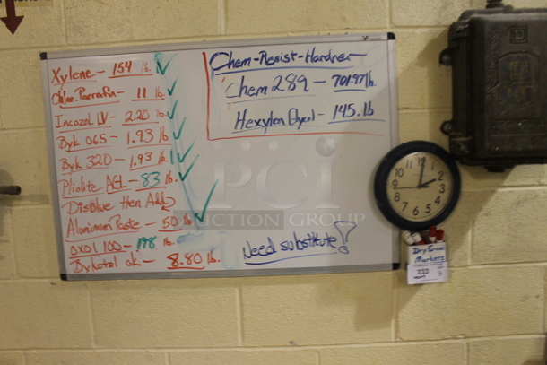 ALL ONE MONEY! Lot of Various Items Including White Board, Clock and Marker Box. BUYER MUST REMOVE. - Image 1 of 3