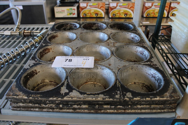 4 Metal 12 Cup Muffin Baking Pans. 13.5x18x1.5. 4 Times Your Bid!
