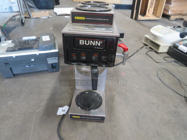 One Bunn Coffee Brewer With Filter Basket And Dual Warmers. 10X8X21 - Image 1 of 2