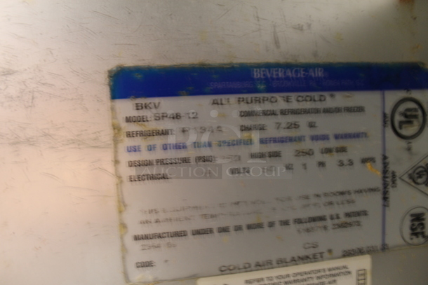 Beverage-Air SP48-12 Commercial Stainless Steel Sandwich/Salad Prep Table With 2 Door Refrigerated Base On Commercial Casters. 115V, 1 Phase. Tested and Powers On But Does Not Get Cold - Image 6 of 7