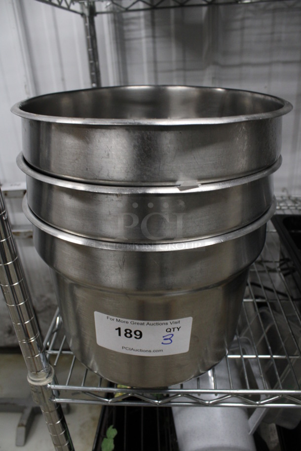 3 Stainless Steel Cylindrical Drop In Bins. 11x11x8.5. 3 Times Your Bid!