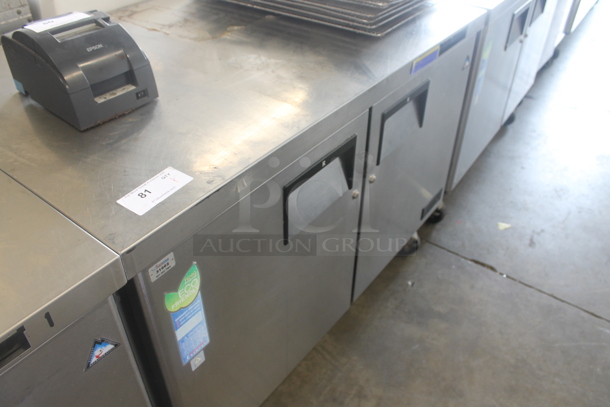 Everest ETBR2 Stainless Steel Commercial 2 Door Undercounter Cooler on Commercial Casters. 115 Volts, 1 Phase. Tested and Working! - Image 1 of 5