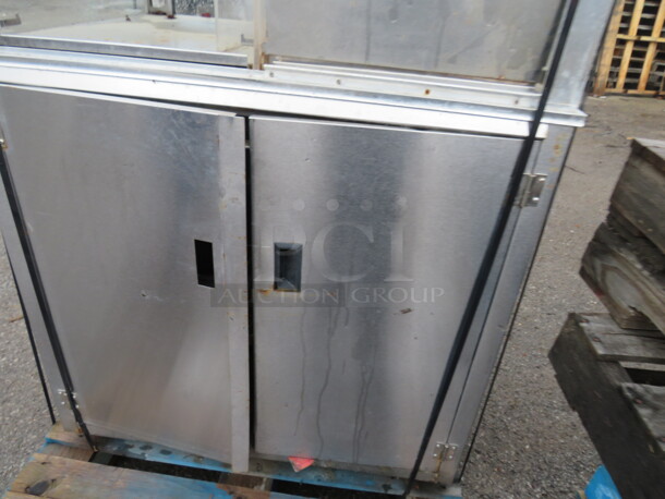 One Popcorn Machine With 2 Door Under Storage And Neon Popcorn Sign. Working When Removed. 36X28X74.5. NO SHIPPING - Image 2 of 3