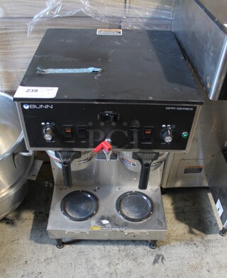 2020 Bunn DUAL Stainless Steel Commercial Countertop Double Coffee Machine w/ Hot Water Dispenser and 2 Metal Brew Baskets. 120/240 Volts, 1 Phase. 