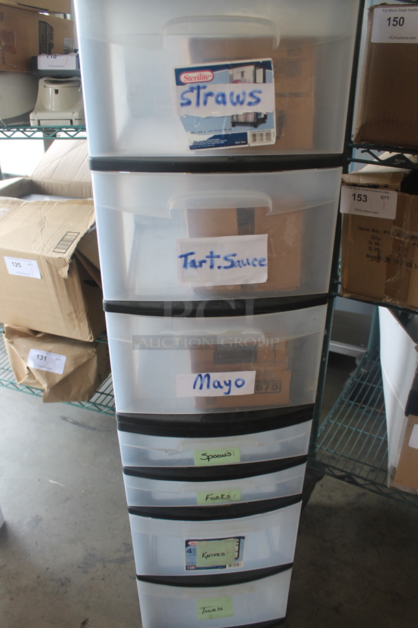 Clear and Black Poly 10 Drawer Filing Cabinet w/ Contents. - Image 4 of 8