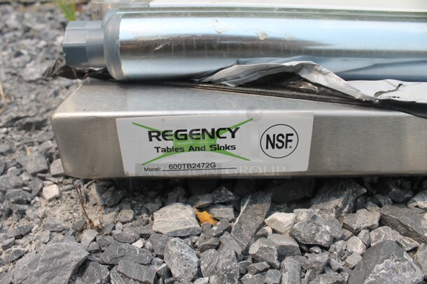 BRAND NEW SCRATCH AND DENT! Regency 600TB2472G Commercial Stainless Steel Disassembled Work Table With Backsplash, Undershelf And Galvanized Legs - Image 4 of 4