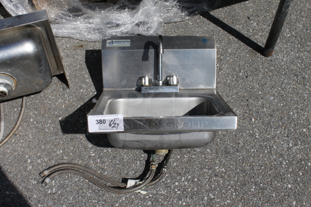 Griffin Stainless Steel Commercial Single Bay Wall Mount Sink w/ Faucet and Handles. - Image 1 of 4