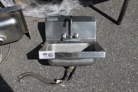 Griffin Stainless Steel Commercial Single Bay Wall Mount Sink w/ Faucet and Handles.
