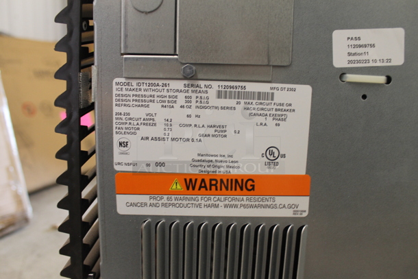 BRAND NEW SCRATCH AND DENT! 2023 Manitowoc IDT1200A-261 Indigo NXT Stainless Steel Commercial Dice Ice Machine. 1196 lb. 208-230 Volts, 1 Phase. - Image 7 of 9