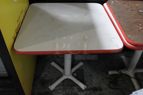 4 White Dining Height Table on White Metal Table Base. 4 Times Your Bid!