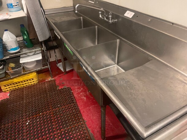 Nice! Commercial Three Compartment Stainless Steel Sink 119x34 Has Three 24x24 Compartments  - Image 2 of 5