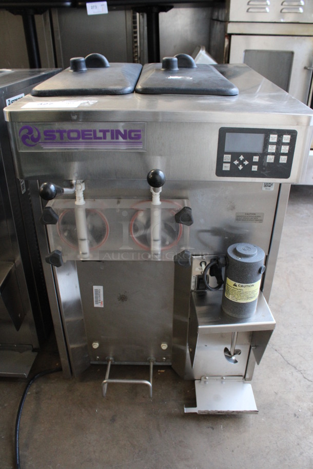 2014 Stoelting Model SF121-38I2 Stainless Steel Commercial Countertop Air Cooled 2 Flavor Soft Serve Ice Cream Machine w/ Milkshake Mixer. 208-240 Volts, 1 Phase. 22x32x33
