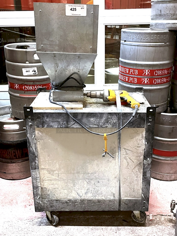 FOR THE HOME BREWER! Power Drill Driven Grain Mill On Cart With Commercial Casters.  - Image 1 of 3