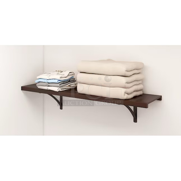 Allen + Roth 1144696 36” Wood Shelf Kit 36-in L x 9.5-in D - Java Finish. Hardwood with hand selected premium wood veneers, Furniture grade finish. Each Box Includes 1 shelf with brackets 6x Your Bid