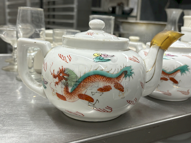 (1) Large Chinese Teapot Famille Rose Hand Painted Dragons with Gold Accents.  - Image 2 of 2