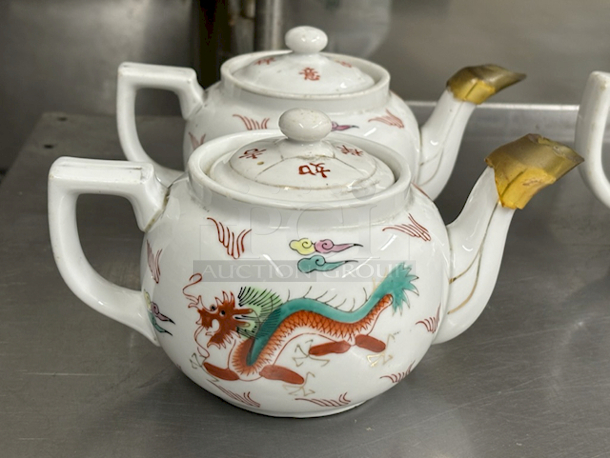 (2) Mdeium Chinese Teapot Famille Rose Hand Painted Dragons with Gold Accents. 2x Your Bid - Image 1 of 2