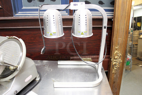 NICE! Winco EHL-2 2 Bulb Heat Lamp w/ Adjustable Arm, Aluminum, 120v. 
191⁄2 in. L x 141⁄4 in. W x 231⁄2 in. H
