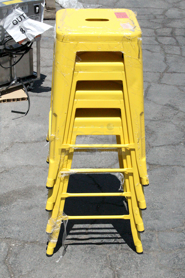 BRAND NEW SCRATCH & DENT! Lancaster Table & Seating 164CMBKLSYEL Alloy Series Citrine Yellow Outdoor Backless Counter Height Stool. 4X YOUR BID - Image 3 of 5