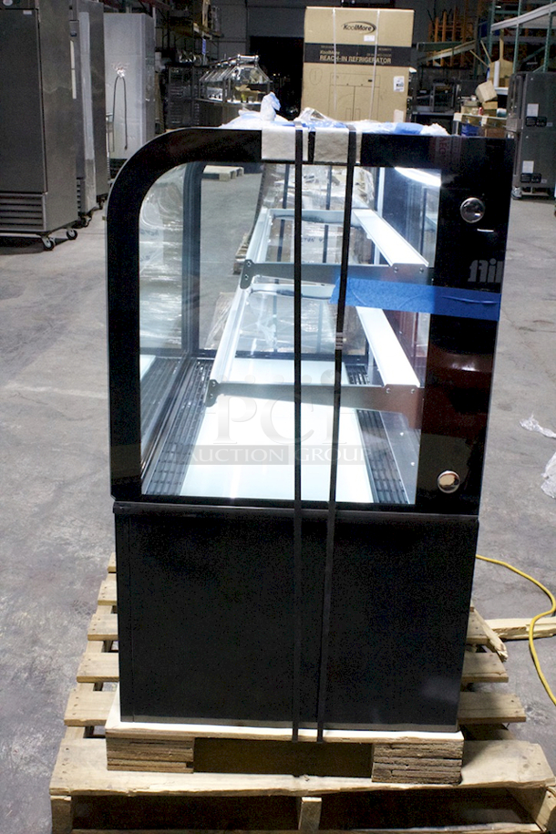 Avantco BCD-48 48" Curved Glass Black Dry Bakery Display Case W/ Led Lighting & Removable Glass Shelving On Commercial Casters. Tested. Works Perfect. 47-7/8x26-1/2x48 - Image 7 of 7