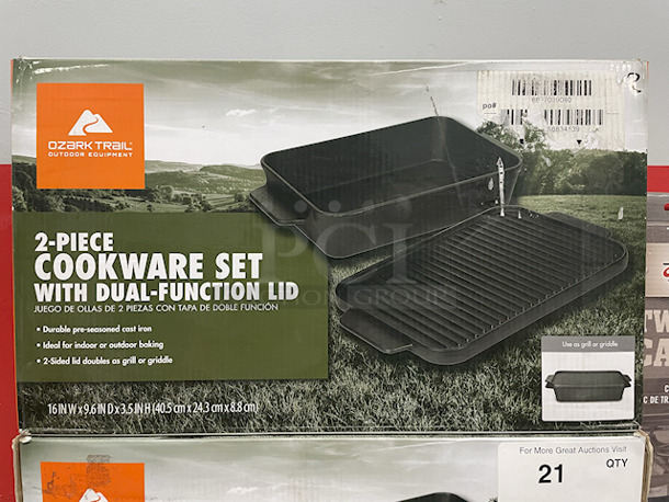 READY FOR THE COOKOUT!! (2) Ozark Trail 2-pc Pre-Seasoned Cookware Set With Dual-Function Lids; (4) Expert Grill Thermometer Replacement Probes; (2) Expert Gril Meat Thermometers; (1) Camp Chef Two Burner Cary Bag; (12) Expert Grill 4-pk Food Baskets.  - Image 5 of 11