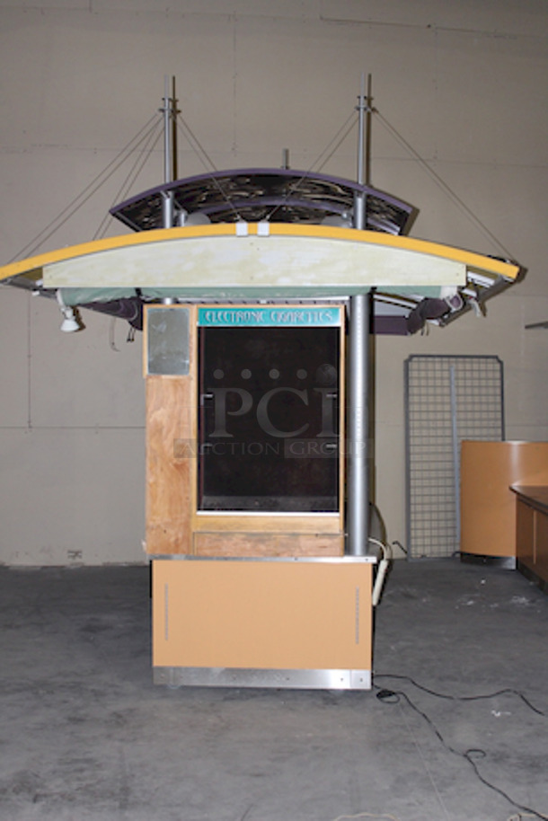 AMAZING! Kiosk With Point of Sales Station, Locking Drawers, Track Lighting. On Commercial Casters. 150x95-1/2x132. 115v Pictured With Drawers Taken Out. - Image 7 of 9