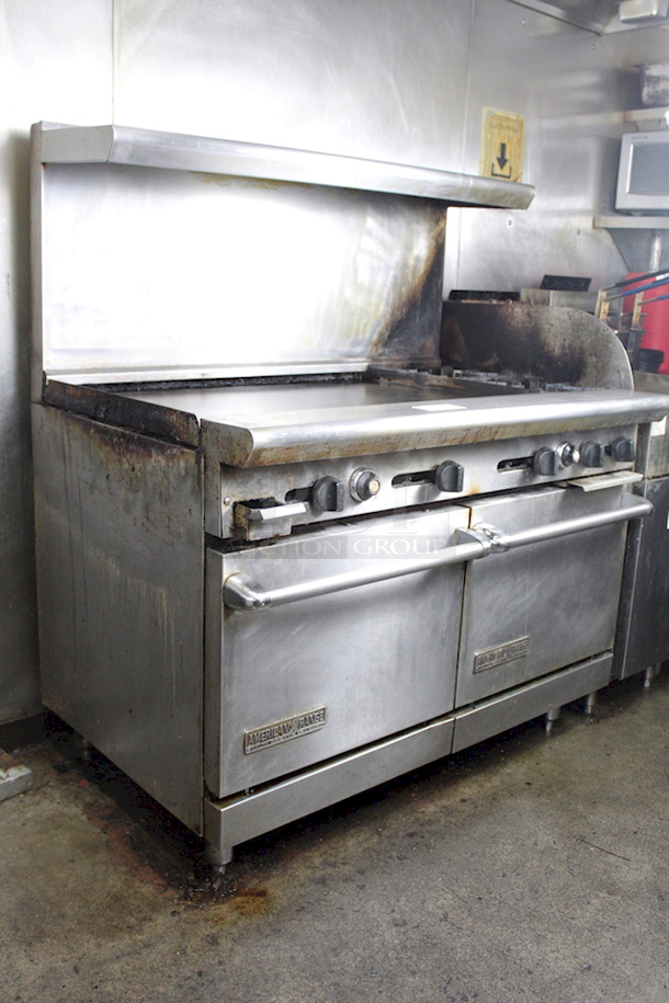 IN GREAT CONDITION! American Range AR-36G-2B-NG 48" 2 Burners & 36" Griddle Heavy-Duty Restaurant Range with 2 Standard Ovens & Adjustable Bullet Feet - Natural Gas 178,000 BTU - Image 3 of 5