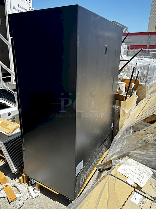 BRAND NEW SCRATCH & DENT! Avantco GDC-49F-HC 53" Black Swing Glass Door Merchandiser Freezer with LED Lighting. SN: 549884687. 115v Missing Power Cord. 53 1/8 x 31 7/8 x 83 7/8 Inches

 - Image 4 of 5