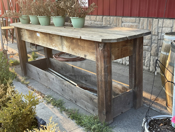 HEAVY DUTY! Solid Wood Bar Height Outdoor Table With Room For Storage In The Base, 60"x18x42"  - Image 2 of 5