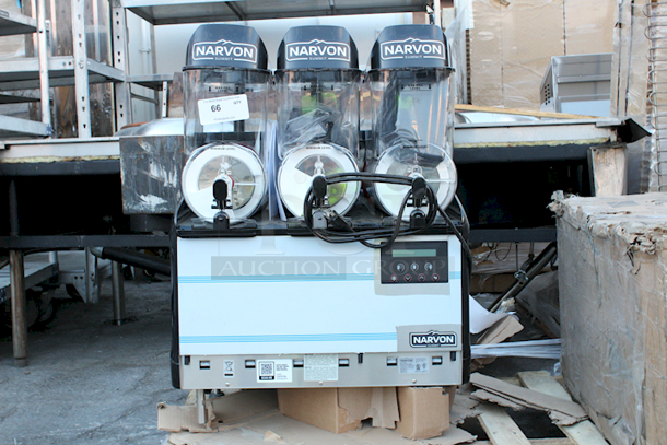 BRAND NEW SCRATCH & DENT! Narvon Summit Triple 3.2 Gallon Granita / Slushy / Frozen Beverage Dispenser - 115V. Missing Feet On (3) Legs. NOT TESTED! PER CUSTOMER: THE UNIT IS IN PROPER WORKING ORDER.  - Image 2 of 8