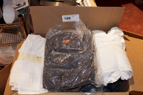 ALL-4-1 Box Of High Quality Flat Black Uniform Shirts & 19 Clean Table Aprons, White. 