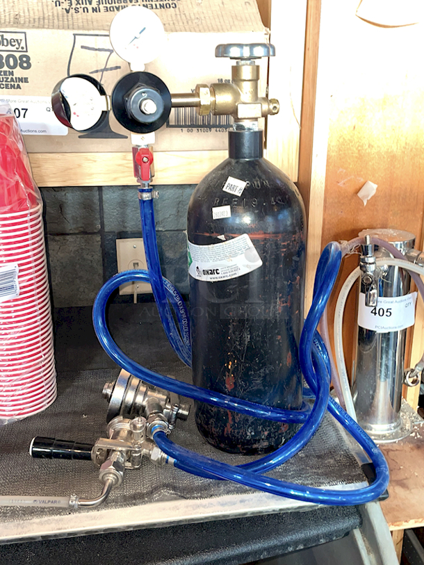 NITRO!! Compressed Nitrogen Tank With Gauges & Two Sankey Taps! 1 Gauge is damaged.  - Image 1 of 1