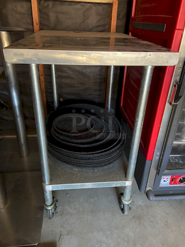 AWESOME! Advance Tabco 36" 18 ga Work Table w/ Undershelf & 430 Series Stainless Flat Top on Commercial Casters 36 in. W x 24 in. D x 40 in. H 
Trays Not Included. - Image 2 of 2