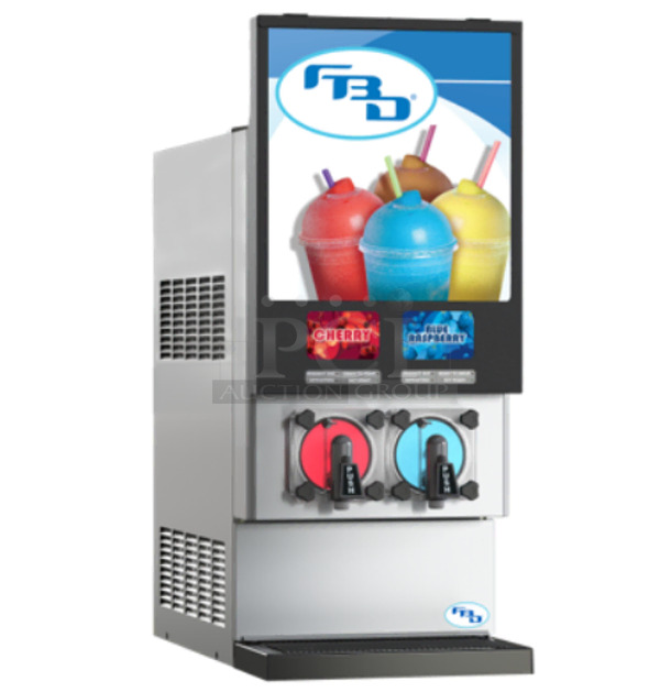 BRAND NEW SCRATCH AND DENT! FBD FBD 772 Stainless Steel Commercial Countertop 2 Flavor Frozen Beverage Machine. 208-230 Volts. 