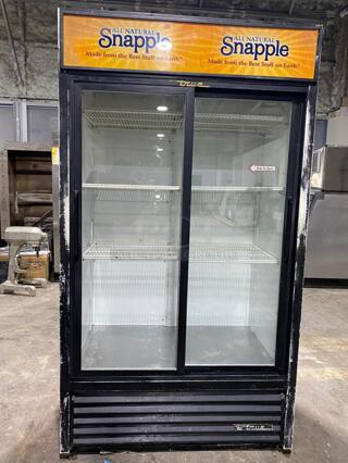 True GDM-37-HC-LD 43 1/2" Black Refrigerated Sliding Glass Door Merchandiser with LED Lighting

