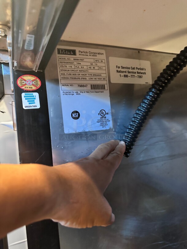 Late Model Perlick BBS84-RMT 84 inch Back Bar Refrigerator - 3 Swinging Doors, Two Galss and One Stainless, 120v Tested and Working - Image 9 of 9