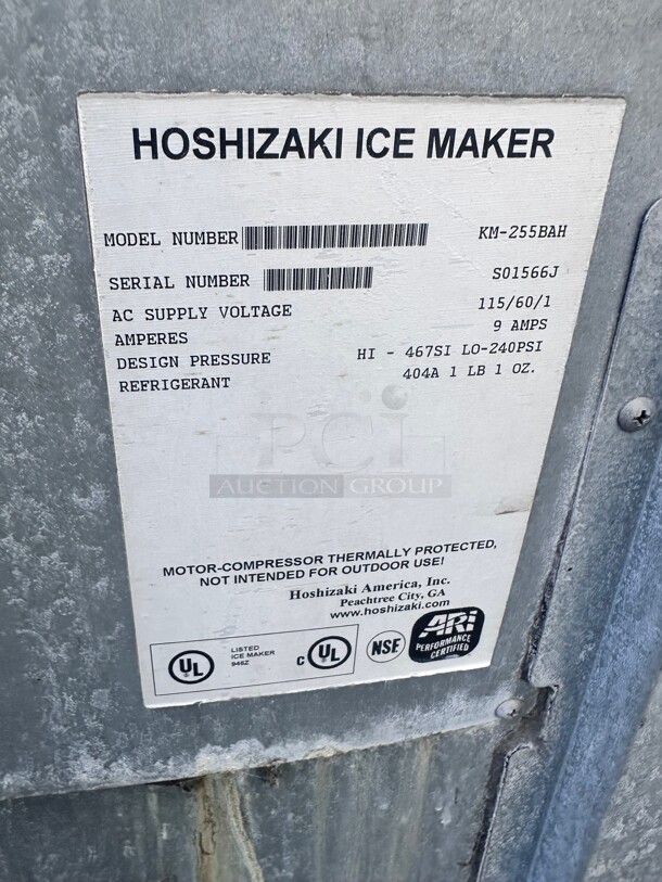 Hoshizaki KM-255BAH 250 lb Crescent Cube Ice Machine w/ Bin Air Cooled, 115v Working - Image 7 of 9