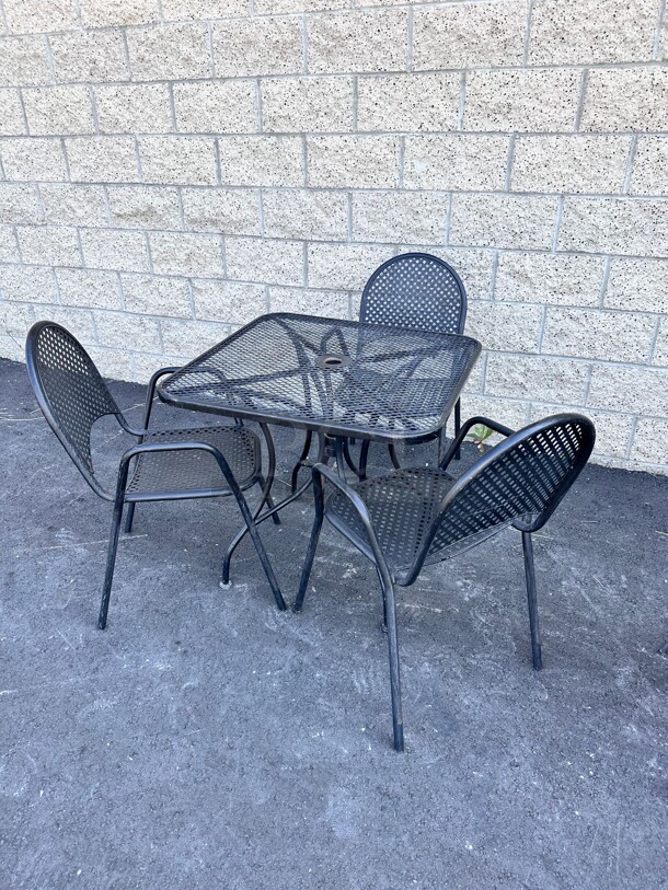 One Set Of Metal Table and Three Chairs  - Image 1 of 6